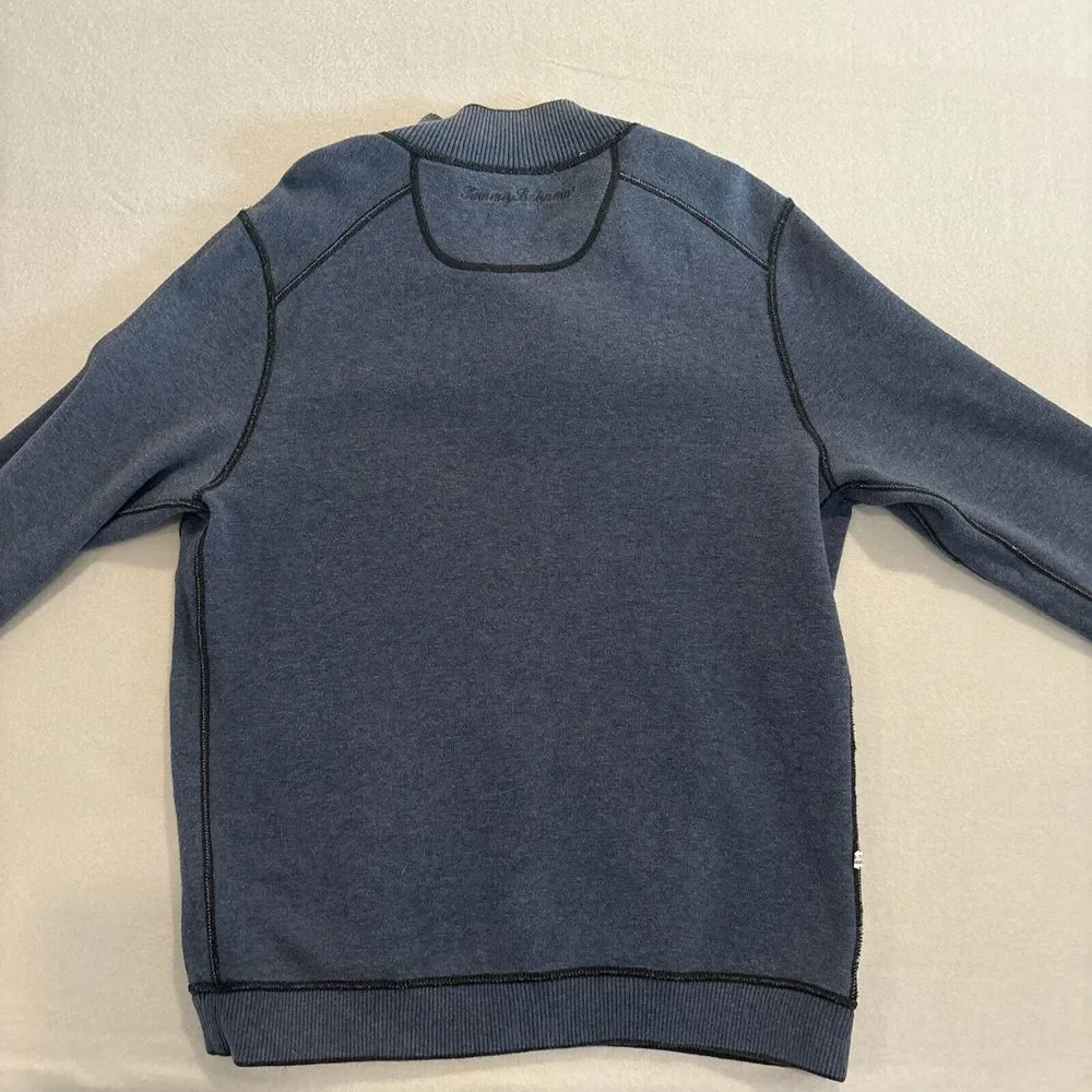 Tommy Bahama LARGE Reversible Blue & Gray Quarter Zip Long Sleeve Men's EUC Soft